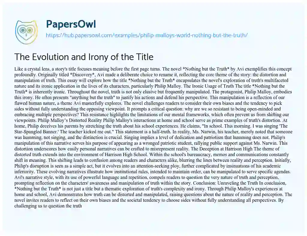 Essay on The Evolution and Irony of the Title