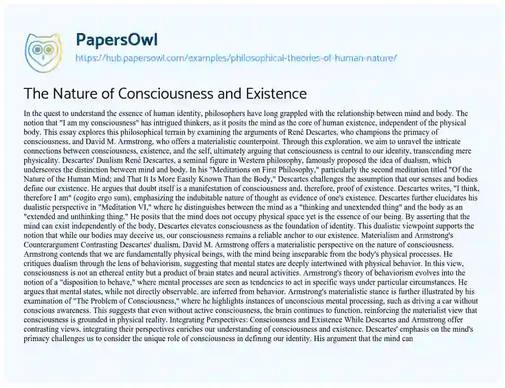 Essay on The Nature of Consciousness and Existence