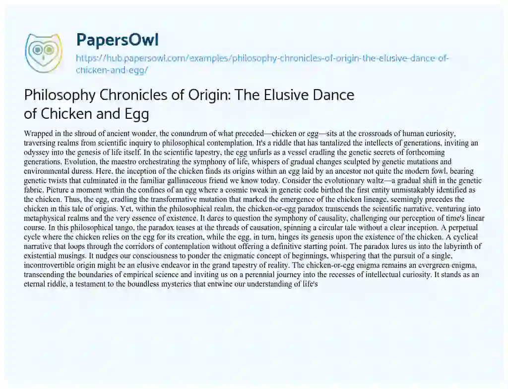 Essay on Philosophy Chronicles of Origin: The Elusive Dance of Chicken and Egg