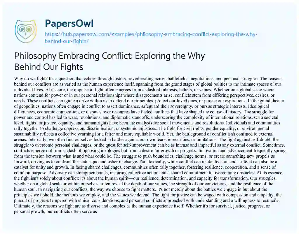 Essay on Philosophy Embracing Conflict: Exploring the Why Behind Our Fights