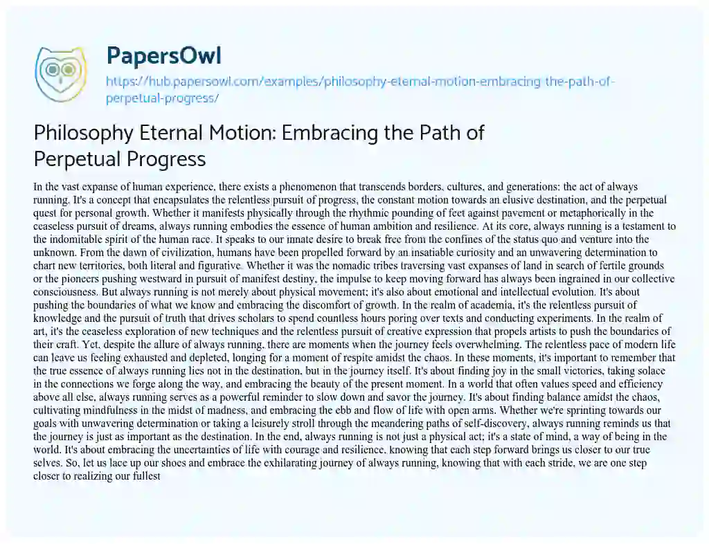 Essay on Philosophy Eternal Motion: Embracing the Path of Perpetual Progress