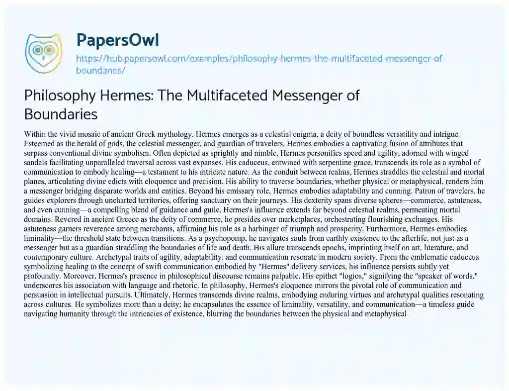 Essay on Philosophy Hermes: The Multifaceted Messenger of Boundaries