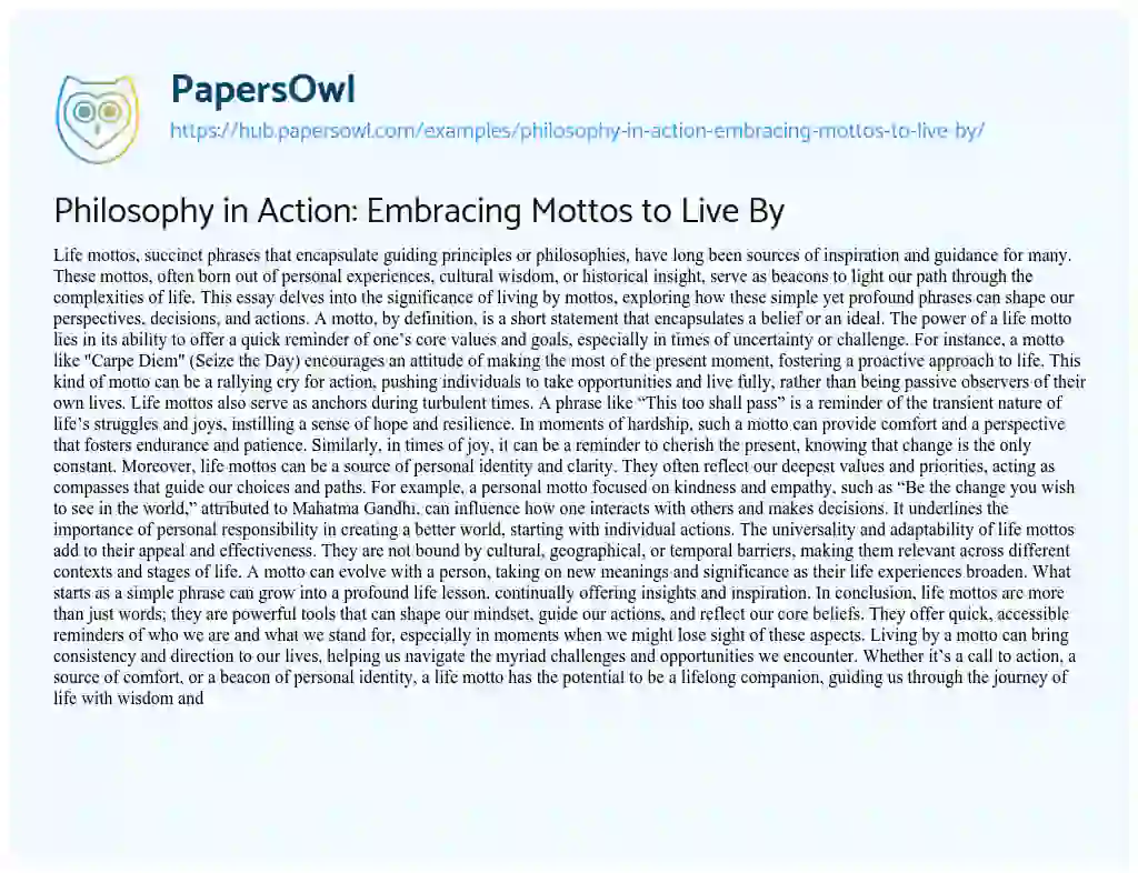 Essay on Philosophy in Action: Embracing Mottos to Live By
