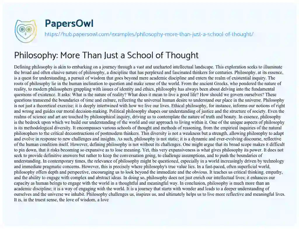 Essay on Philosophy: More Than Just a School of Thought