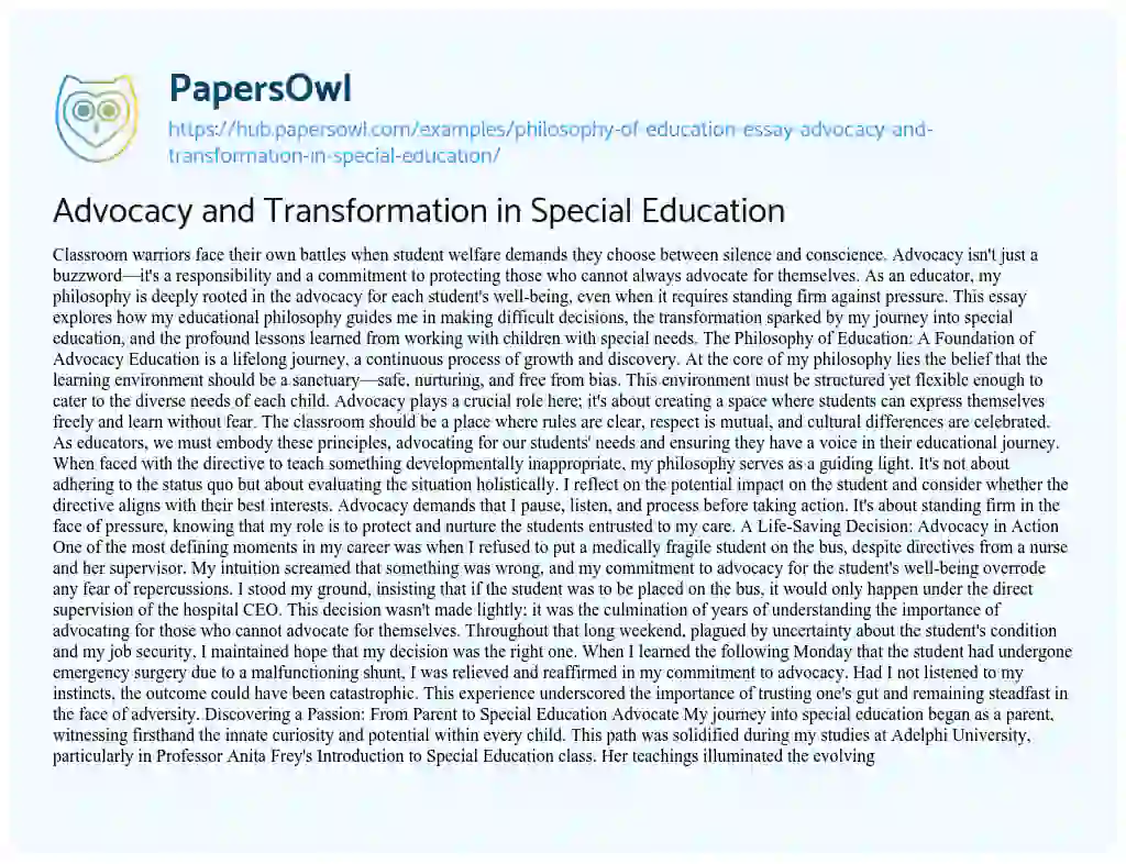 Essay on Advocacy and Transformation in Special Education
