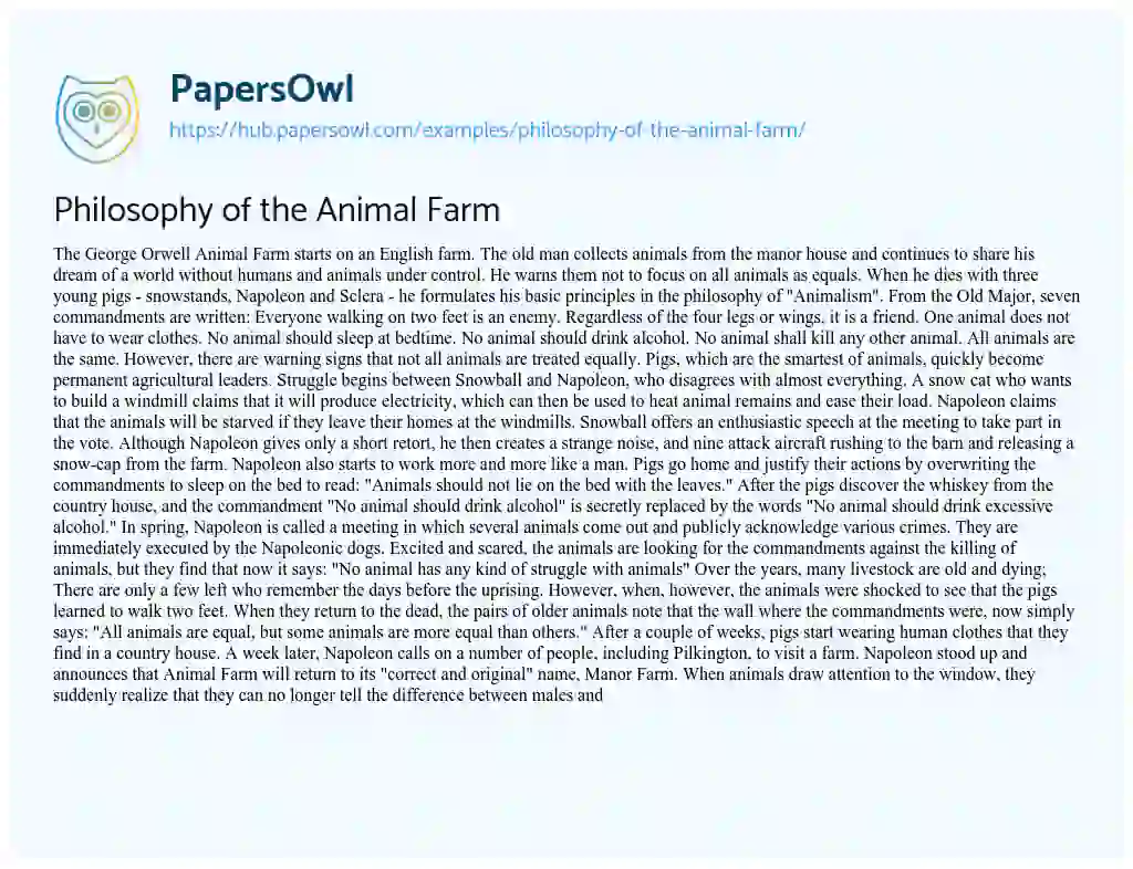 Essay on Philosophy of the Animal Farm