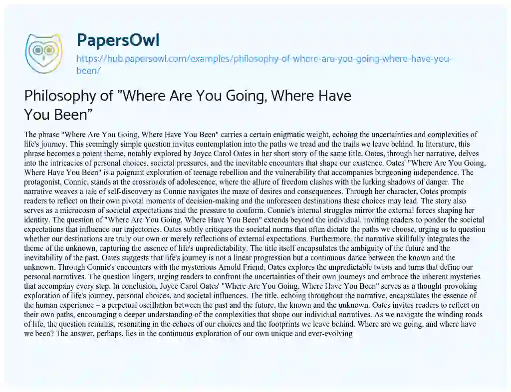 Essay on Philosophy of “Where Are You Going, Where Have You Been”