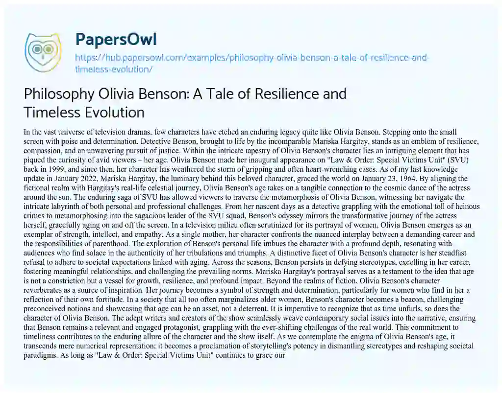 Essay on Philosophy Olivia Benson: A Tale of Resilience and Timeless Evolution