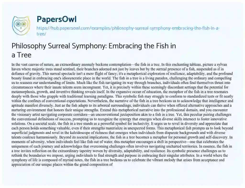 Essay on Philosophy Surreal Symphony: Embracing the Fish in a Tree