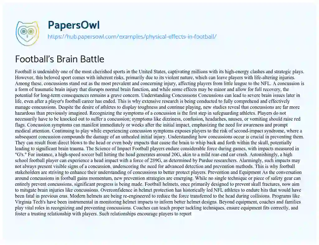 Essay on Football’s Brain Battle