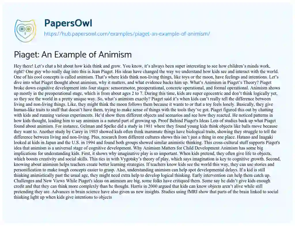 Essay on Piaget: An Example of Animism