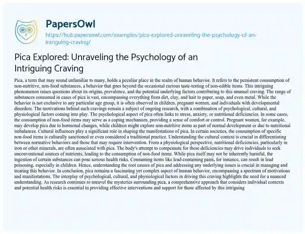 Essay on Pica Explored: Unraveling the Psychology of an Intriguing Craving