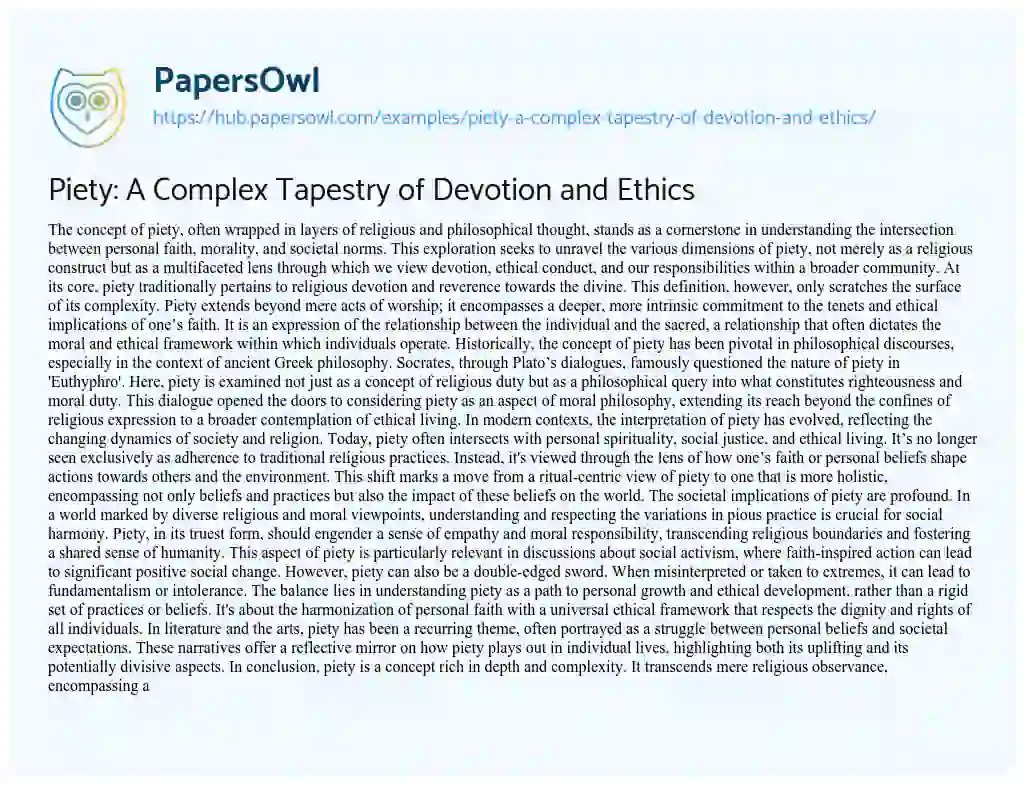 Essay on Piety: A Complex Tapestry of Devotion and Ethics