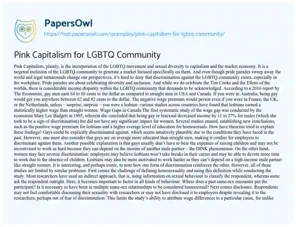 Essay on Pink Capitalism for LGBTQ Community