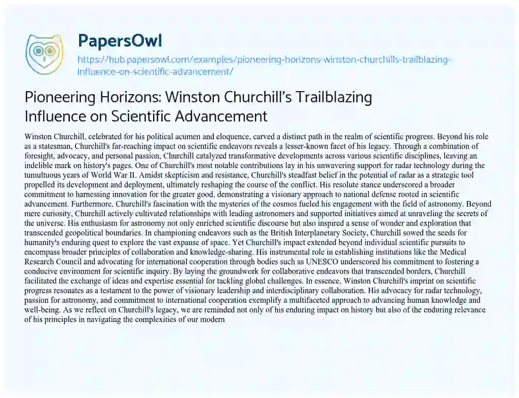 Essay on Pioneering Horizons: Winston Churchill’s Trailblazing Influence on Scientific Advancement