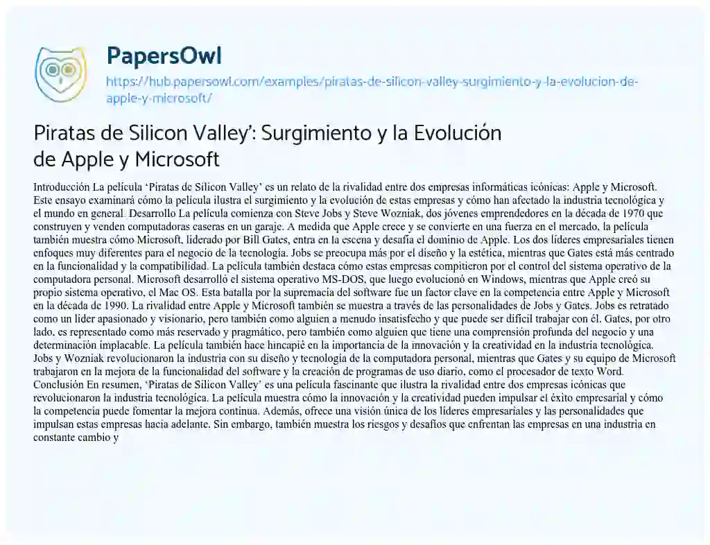 Essay on Piratas de Silicon Valley’: Surgimiento y la Evolución de Apple y Microsoft