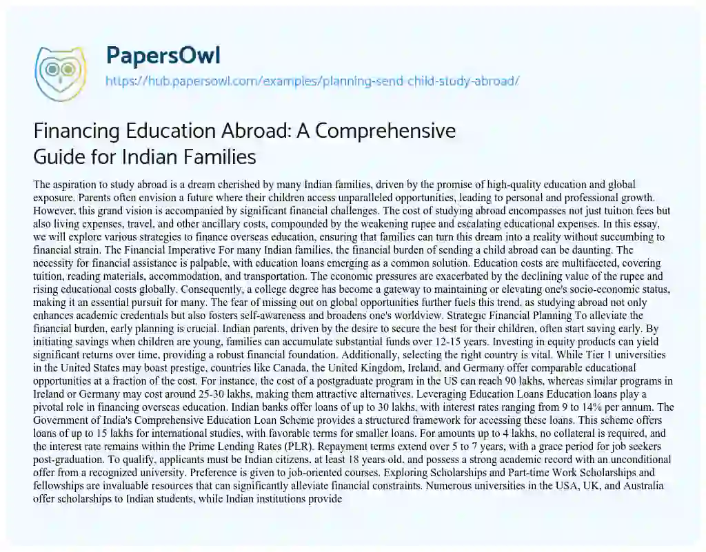 Essay on Financing Education Abroad: A Comprehensive Guide for Indian Families