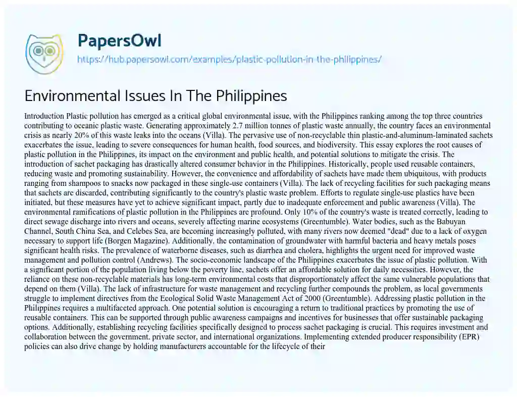 Essay on Environmental Issues In The Philippines