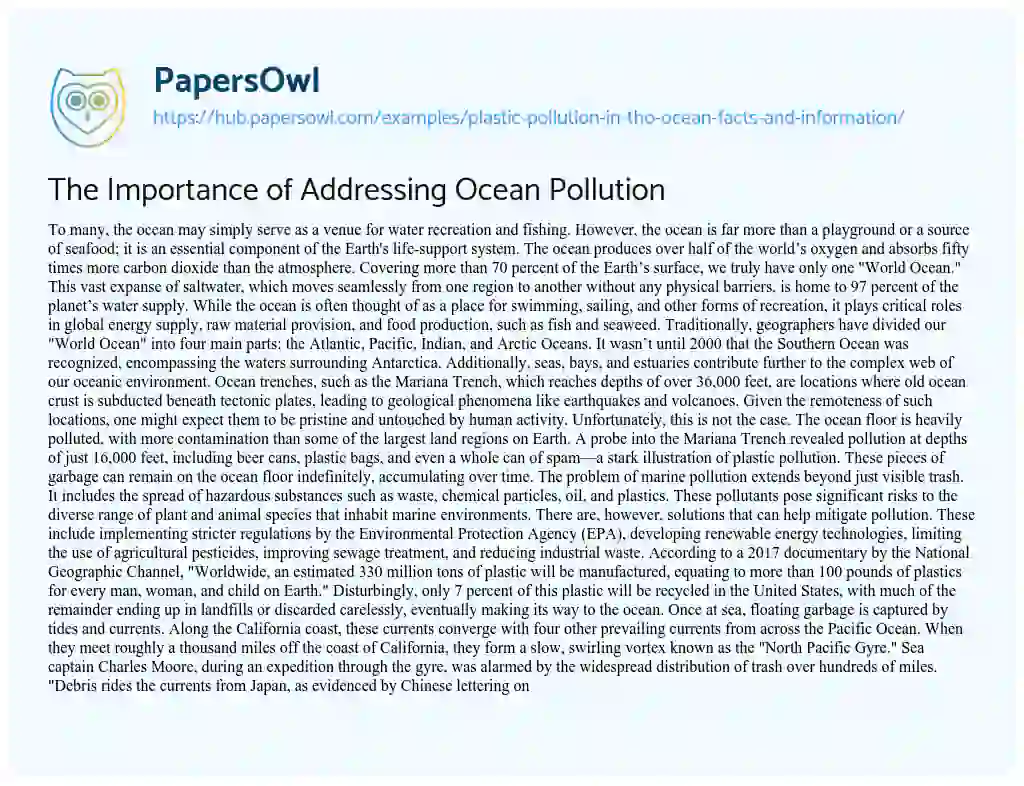 Essay on The Importance of Addressing Ocean Pollution
