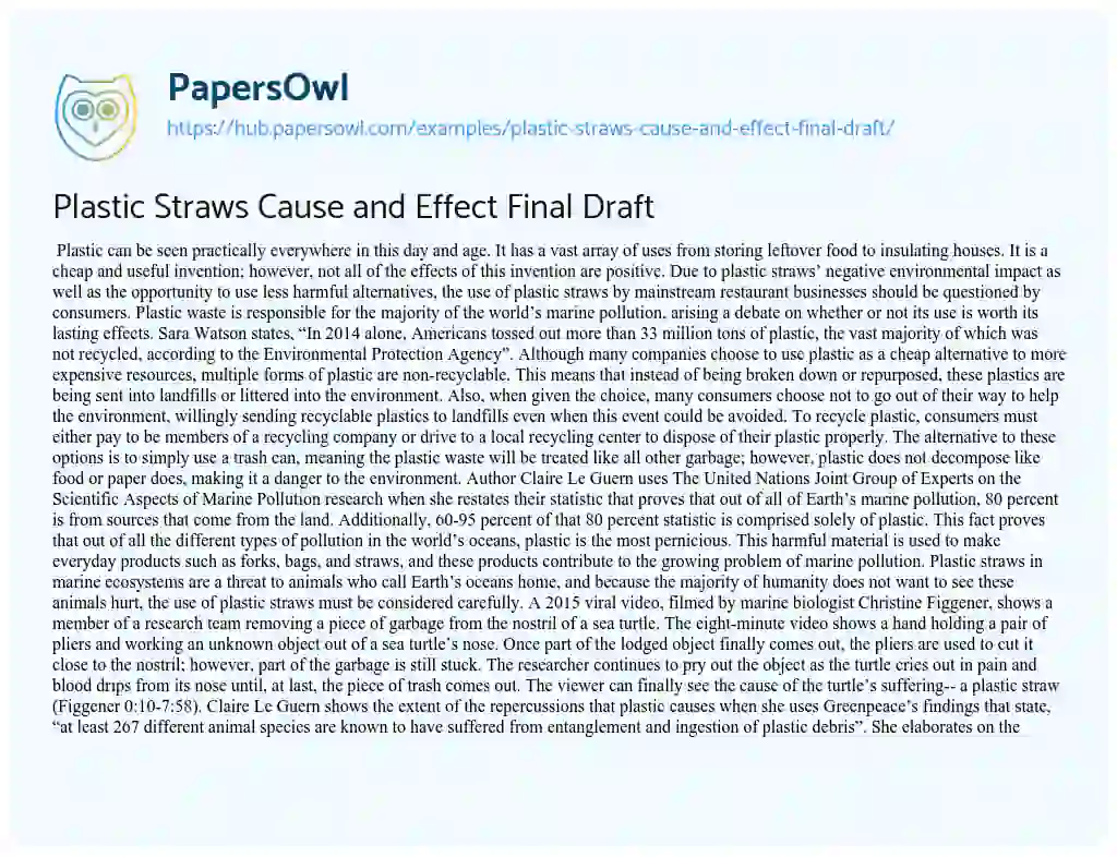 Essay on Plastic Straws Cause and Effect Final Draft