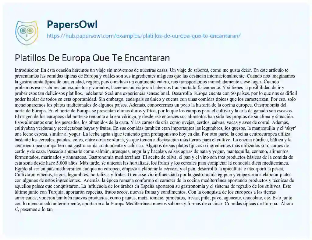 Essay on Platillos De Europa Que Te Encantaran