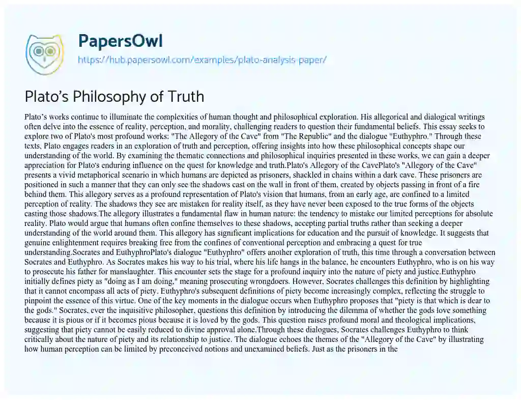 Essay on Plato’s Philosophy of Truth