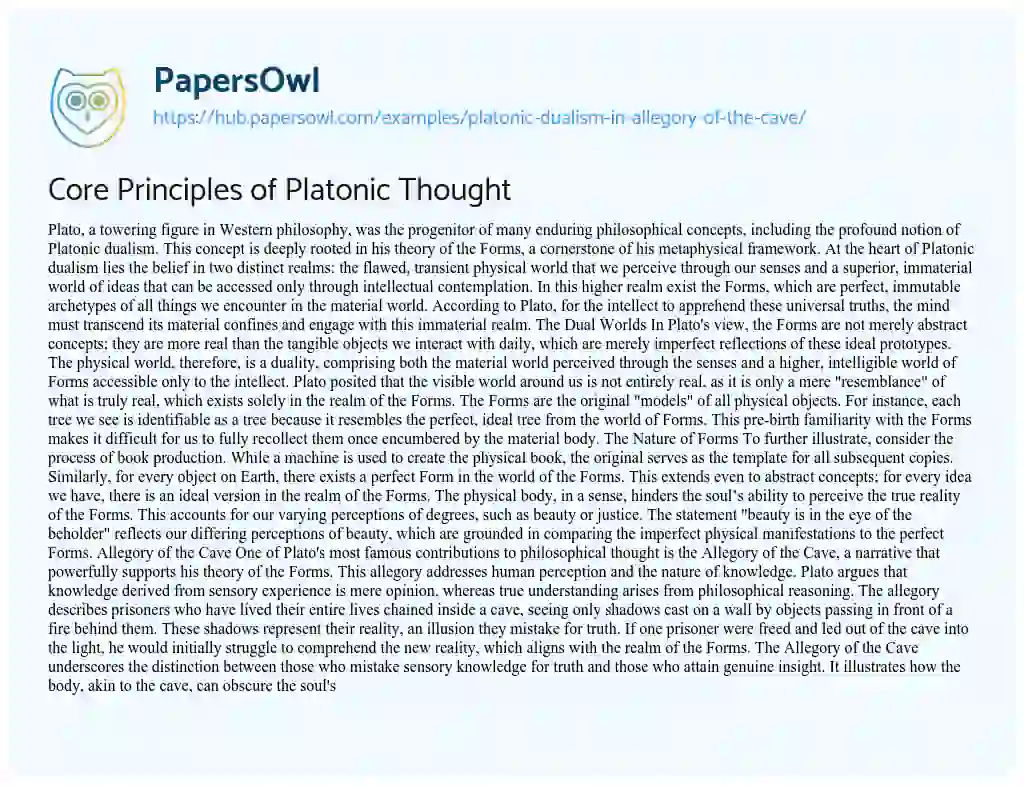 Essay on Core Principles of Platonic Thought