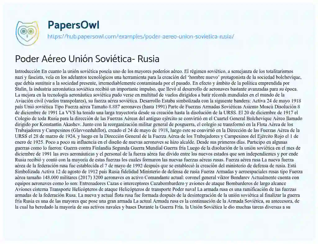 Essay on Poder Aéreo Unión Soviética- Rusia