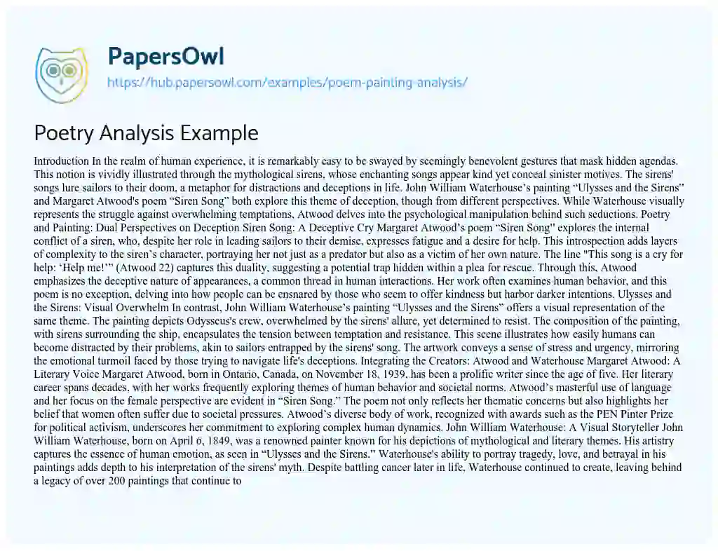 Essay on Poetry Analysis Example