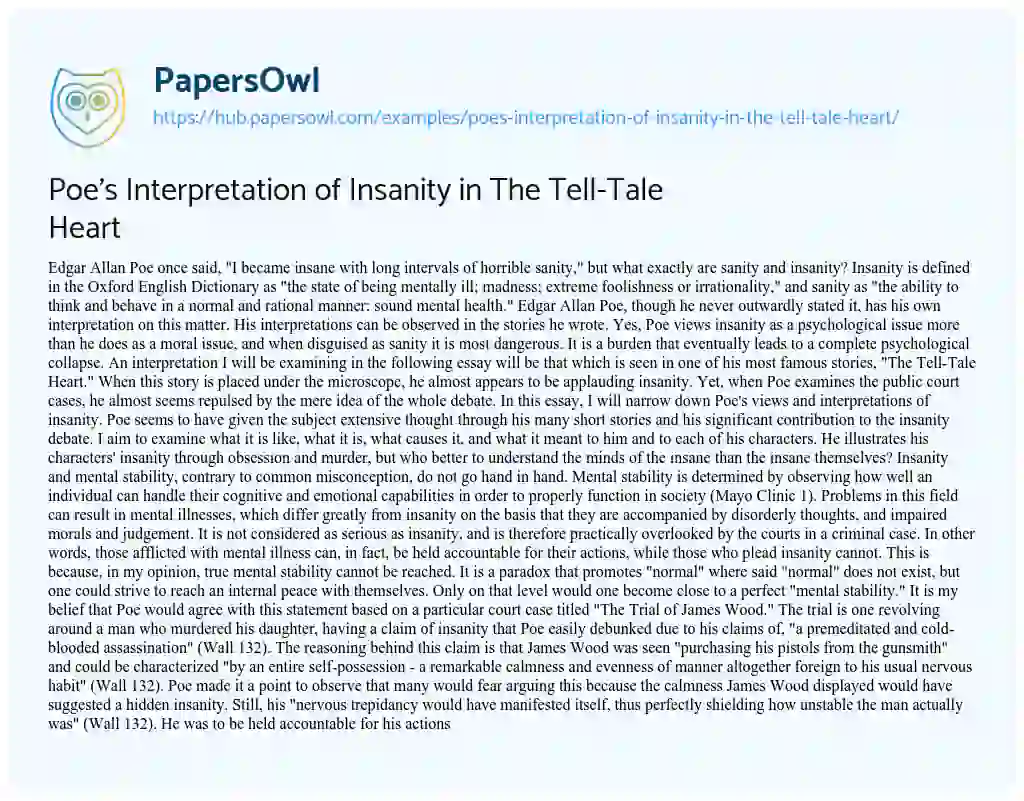 Essay on Poe’s Interpretation of Insanity in The Tell-Tale Heart