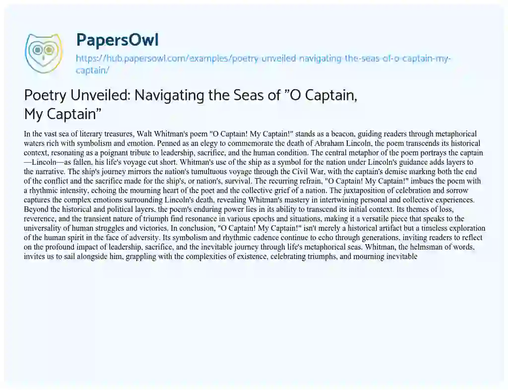 Essay on Poetry Unveiled: Navigating the Seas of “O Captain, My Captain”