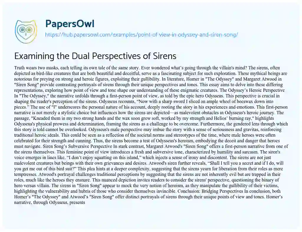 Essay on Examining the Dual Perspectives of Sirens