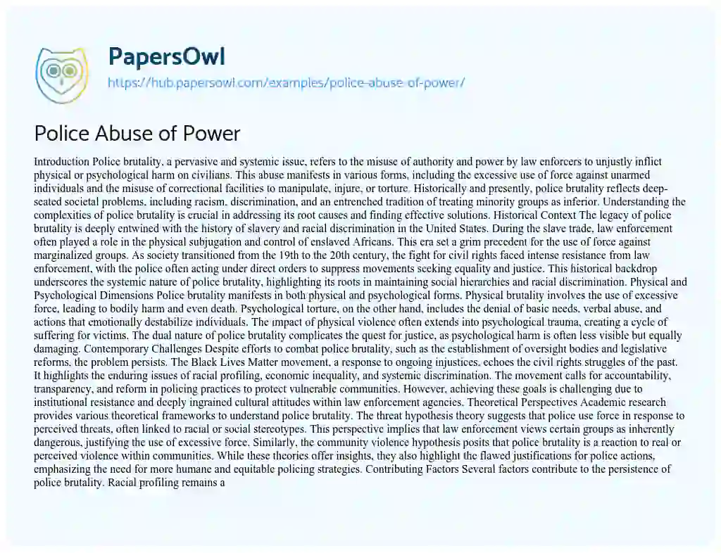 Essay on Police Abuse of Power