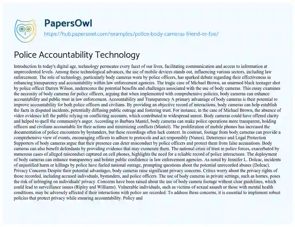 Essay on Police Accountability Technology