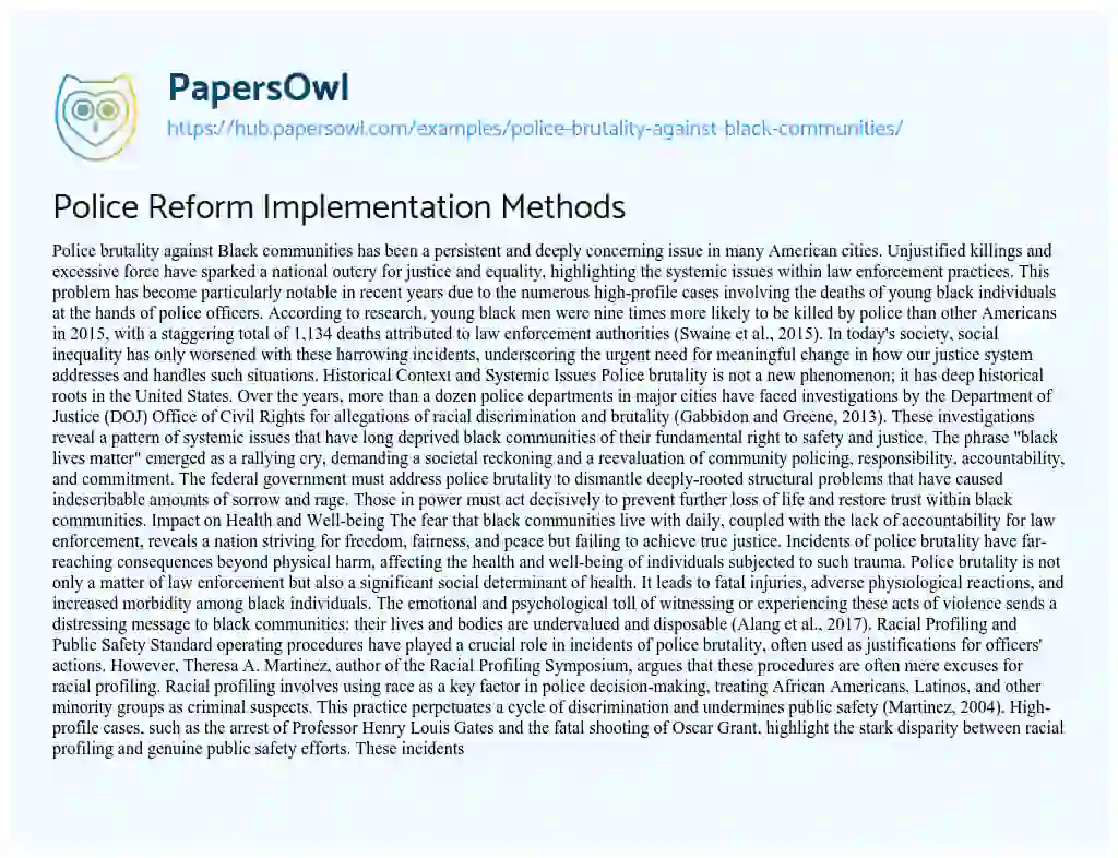 Essay on Police Reform Implementation Methods