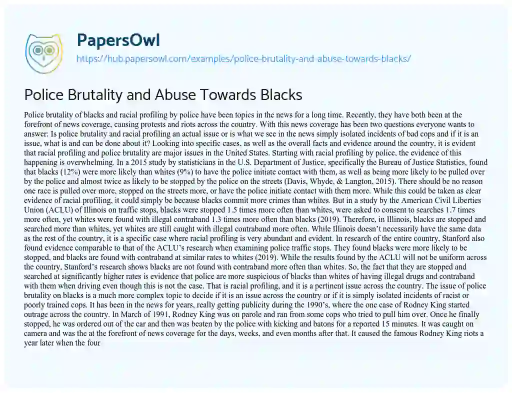 Essay on Police Brutality and Abuse Towards Blacks