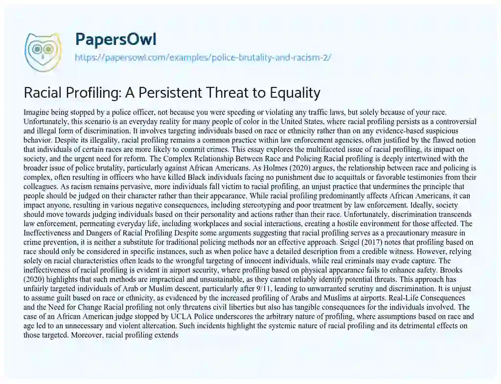 Essay on Racial Profiling: A Persistent Threat to Equality