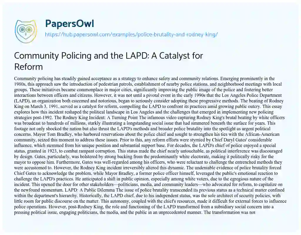 Essay on Community Policing and the LAPD: A Catalyst for Reform