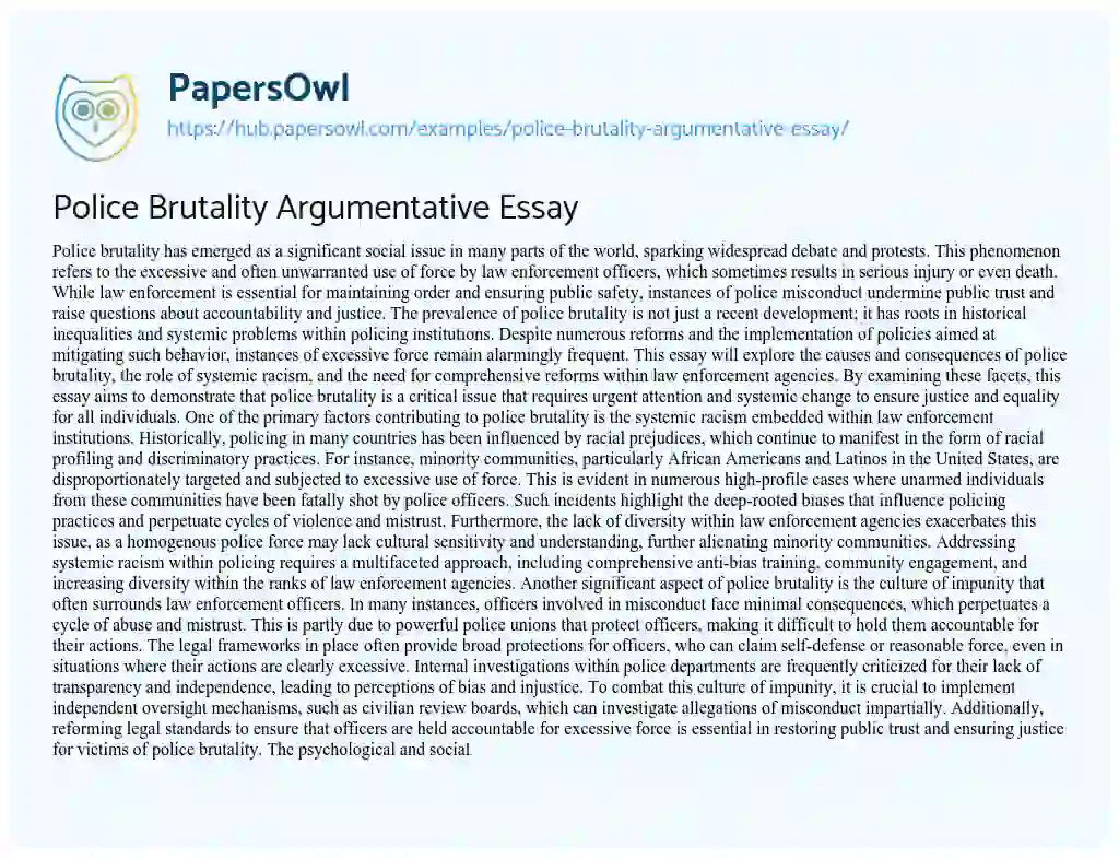 Essay on Police Brutality Argumentative Essay