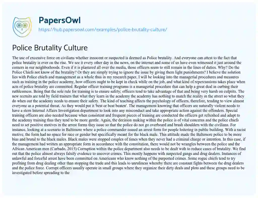Essay on Police Brutality Culture