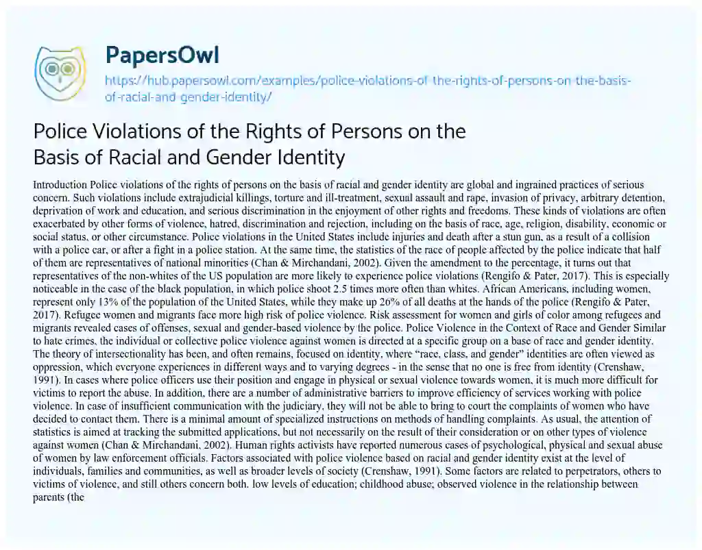 Essay on Police Violations of the Rights of Persons on the Basis of Racial and Gender Identity