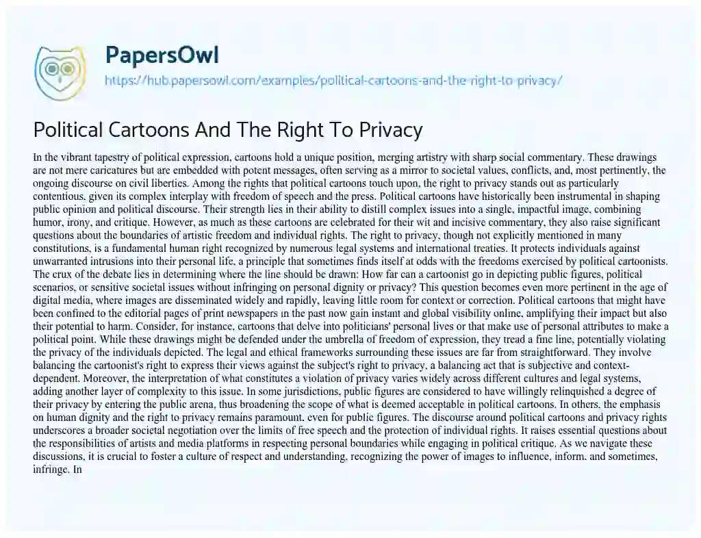Essay on Political Cartoons And The Right To Privacy