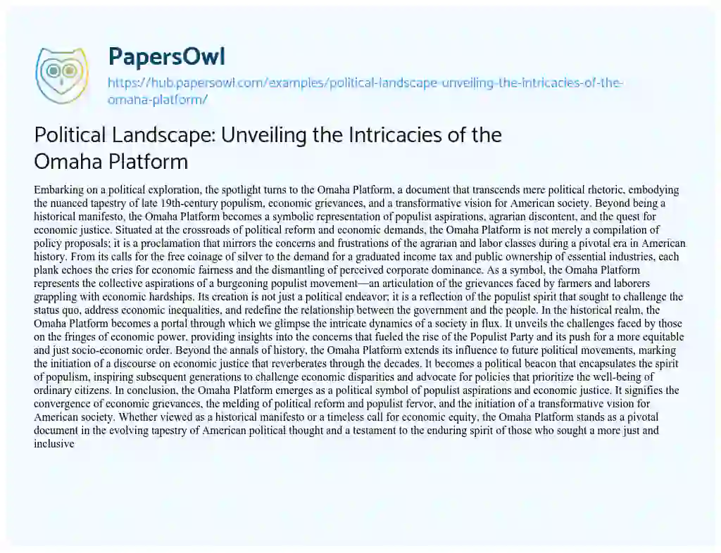 Essay on Political Landscape: Unveiling the Intricacies of the Omaha Platform