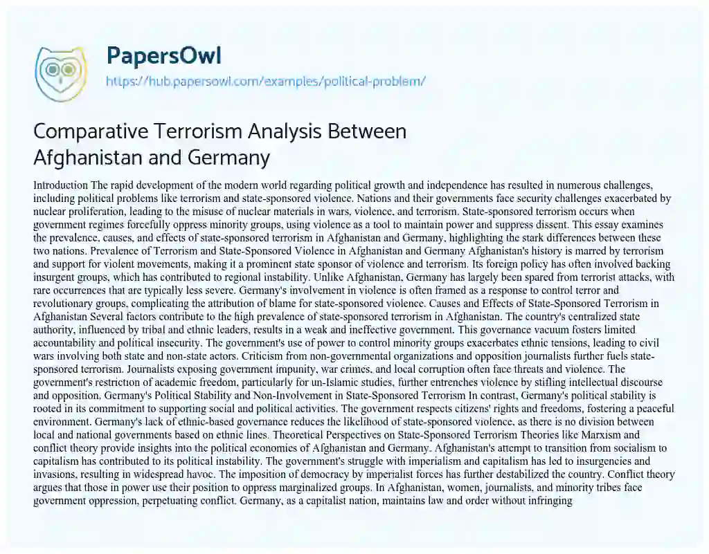 Essay on Comparative Terrorism Analysis Between Afghanistan and Germany