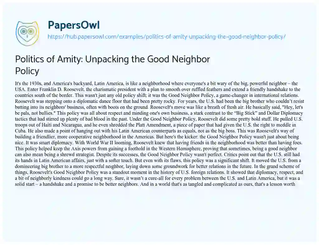 Essay on Politics of Amity: Unpacking the Good Neighbor Policy
