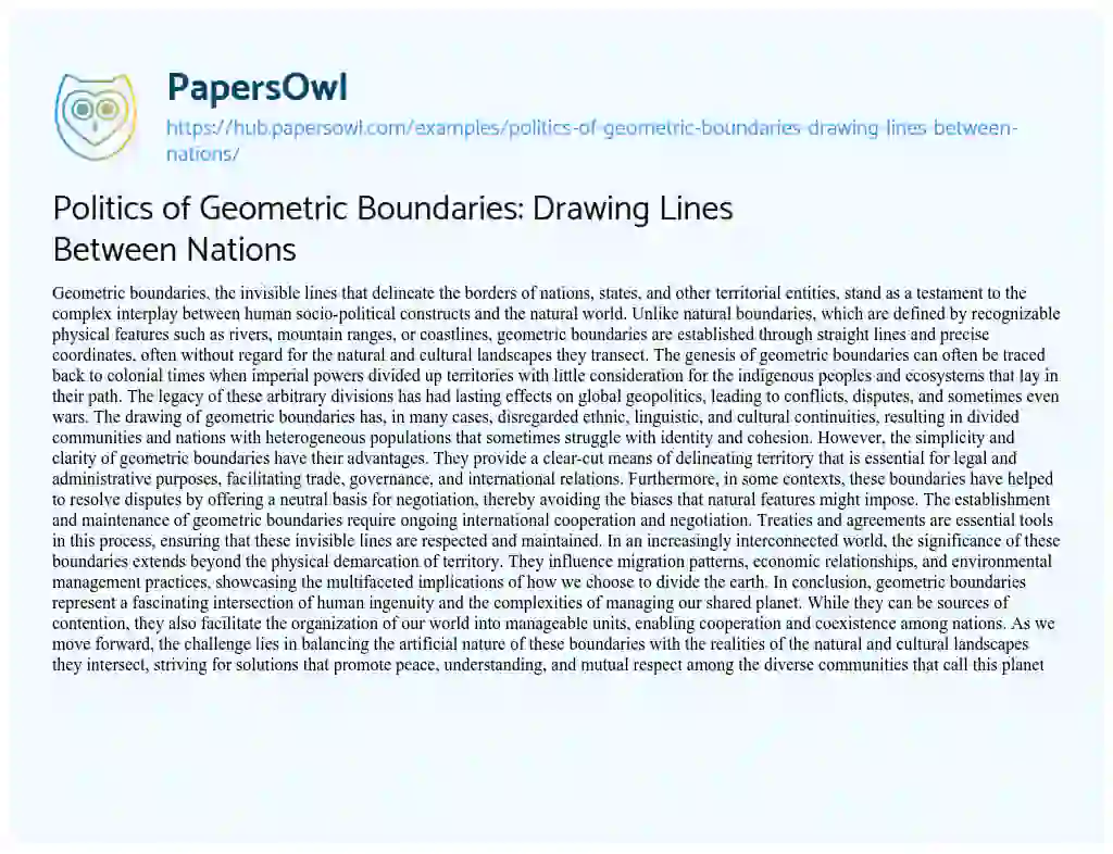 Essay on Politics of Geometric Boundaries: Drawing Lines Between Nations