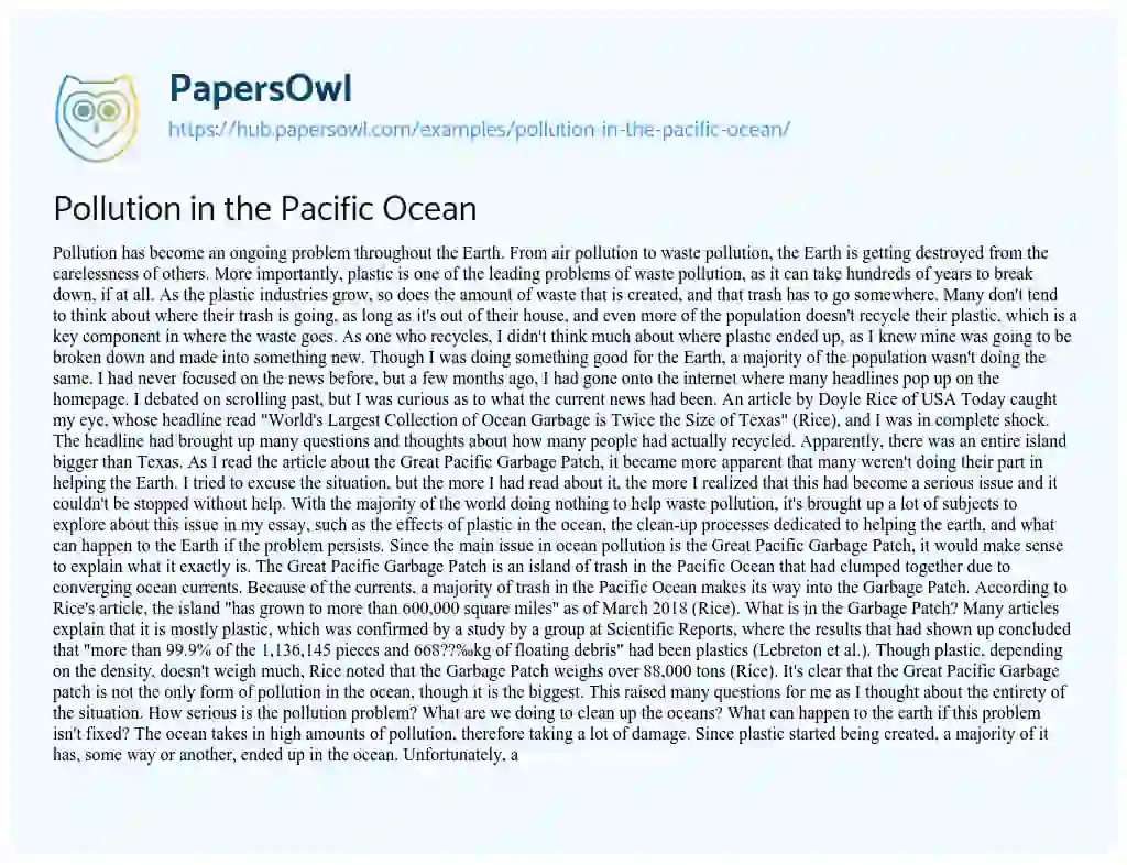 Essay on Pollution in the Pacific Ocean
