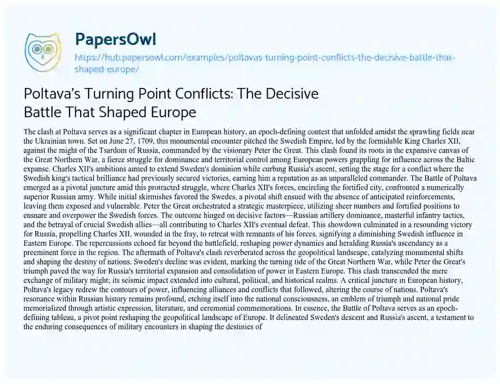 Essay on Poltava’s Turning Point Conflicts: The Decisive Battle That Shaped Europe