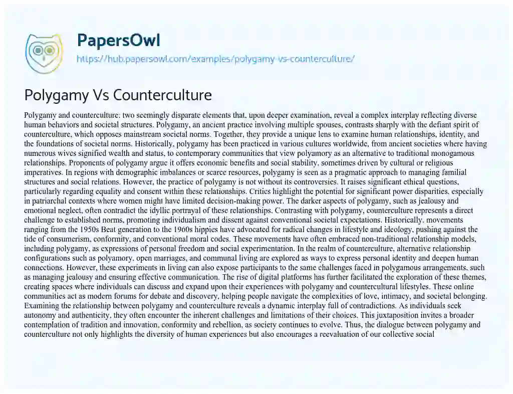 Essay on Polygamy Vs Counterculture