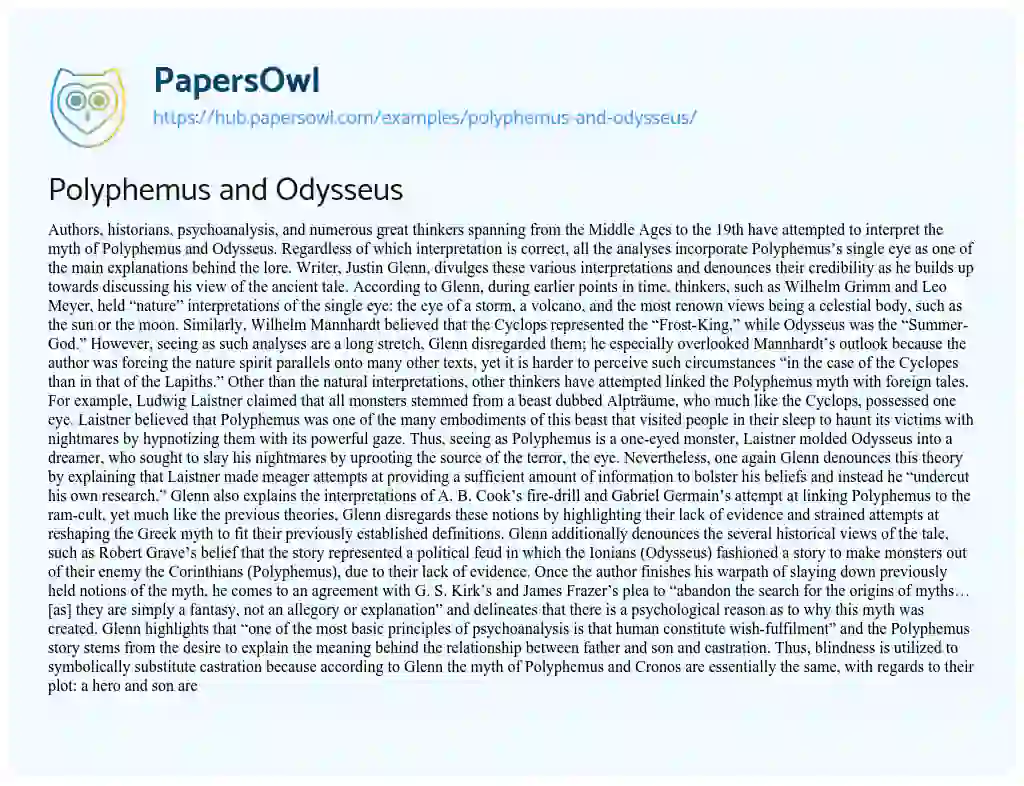 Essay on Polyphemus and Odysseus